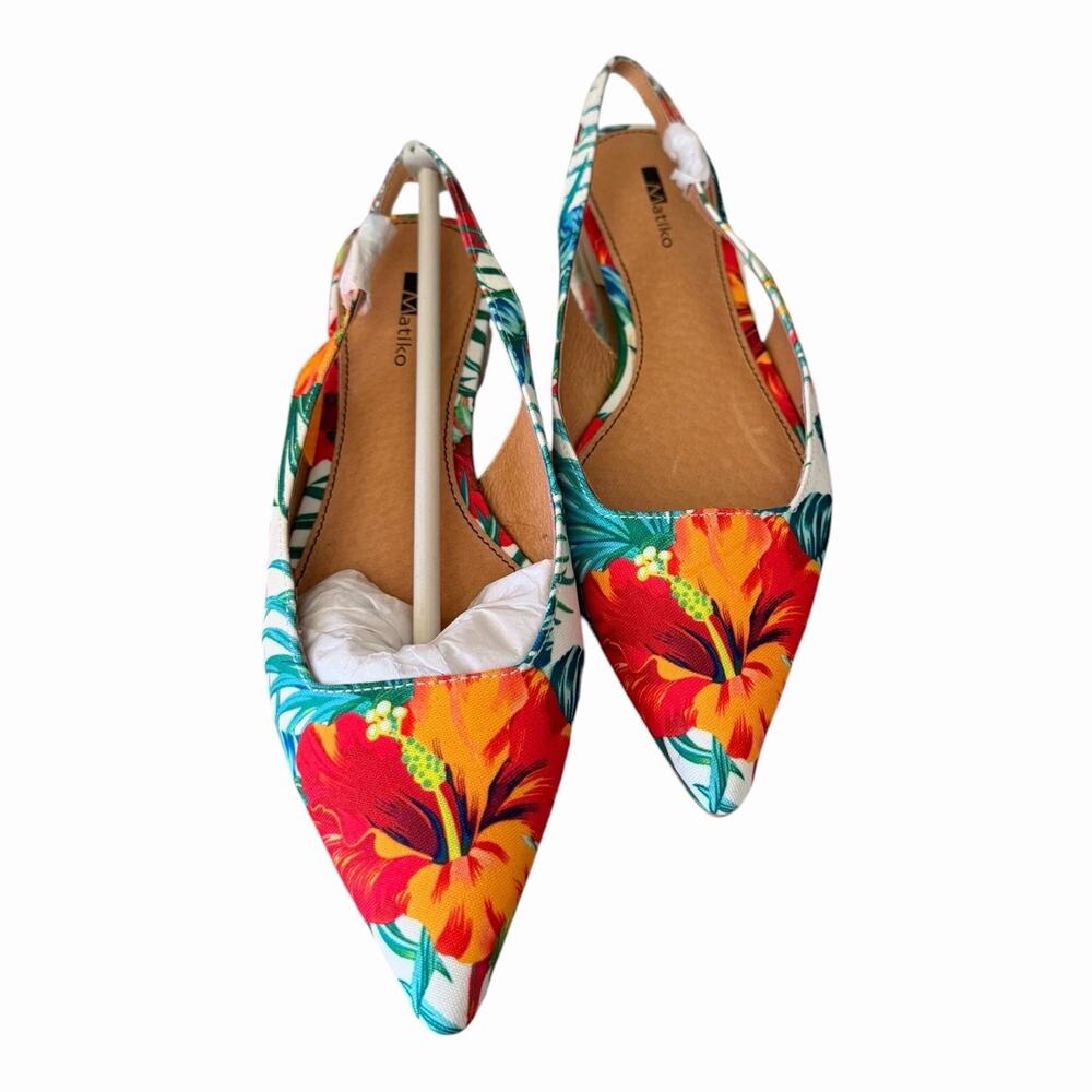Matiko Hawaiian Floral Slingback Pointed Toe Flats Size 36 Tropical Print NIB - Picture 3 of 16